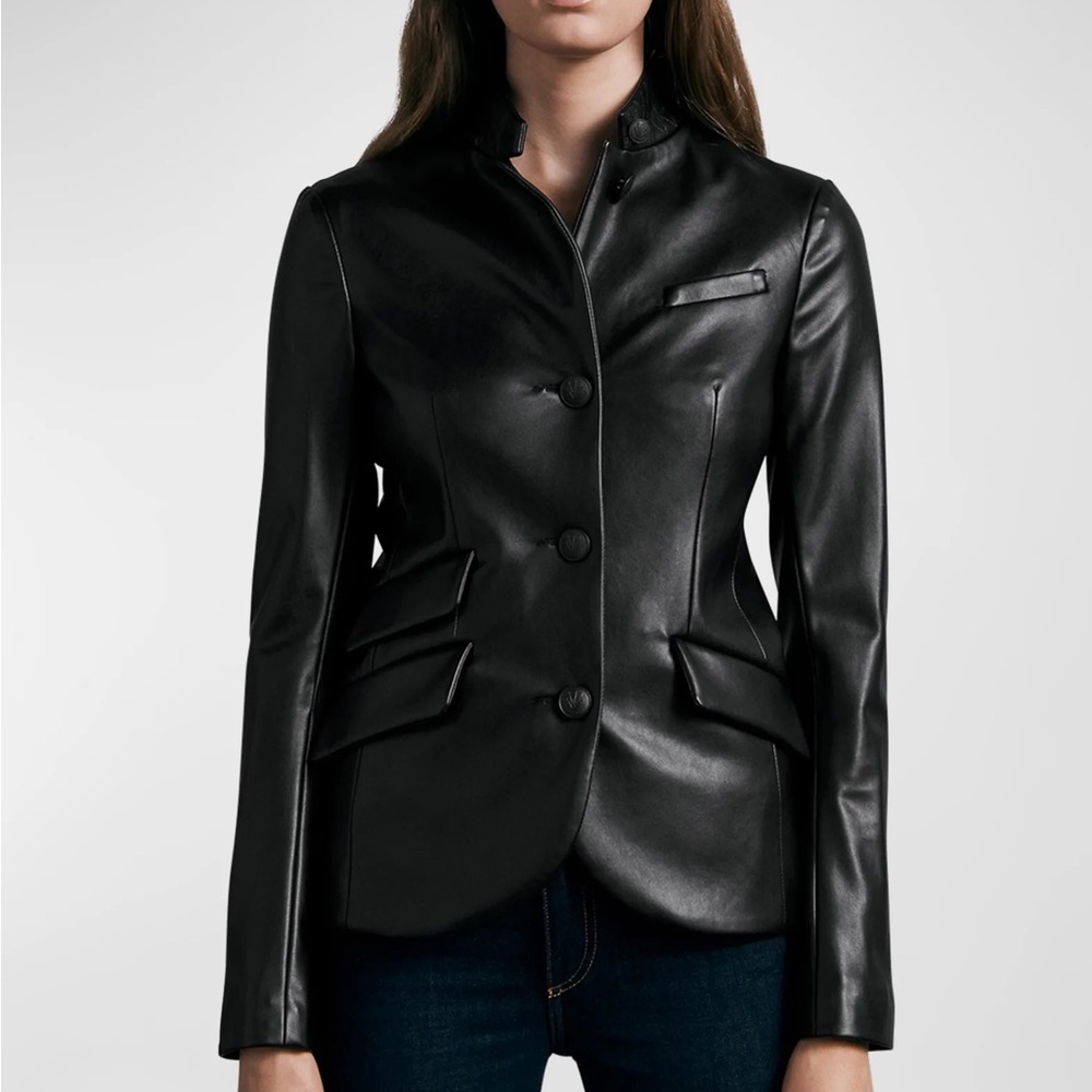 CLASSIC BEAUTY! π€ CURRENT! Black Rag & Bone Vegan Leather Slade Blazer Jacket! - Picture 1 of 5